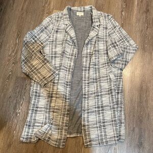 MELLODAY Gray and White Plaid Open-Front Blazer